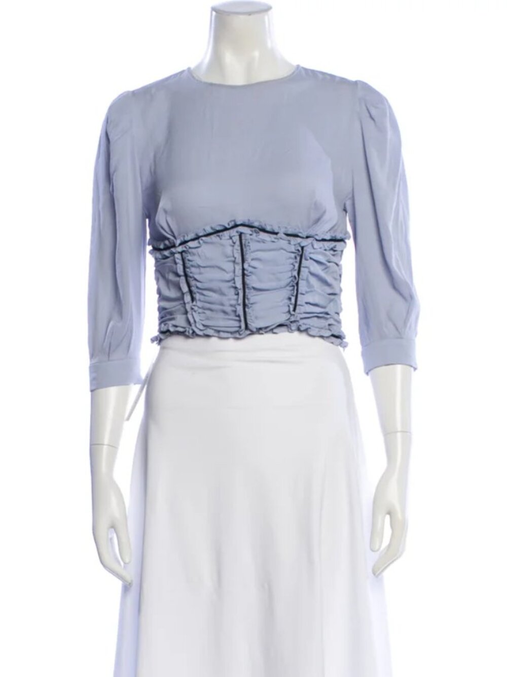 Fleur du Mal Blue Silk Crew Neck Ruched Bouse Top L